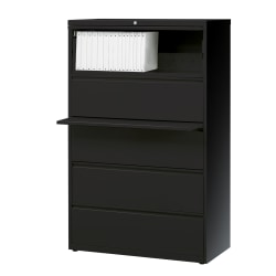 WorkPro® 36"W Lateral 5-Drawer File Cabinet, Metal, Black