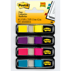 Post-it® Notes Flags, 3/8" x 1-7/10", Assorted Bright Colors, 35 Flags Per Dispenser, Pack Of 4 Dispensers