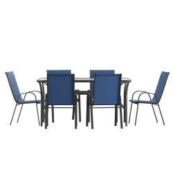 Flash Furniture Brazos 7 Piece Commercial Grade Patio Dining Set with Flex Comfort Material Seats and Backs, Navy - TLH94B303CNV