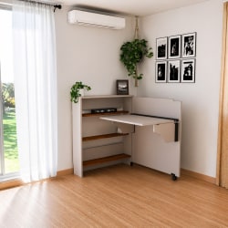 Ducon Wall-Supported Desk With Storage Shelves, Gray, Total Qty 1