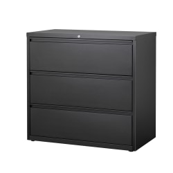 WorkPro® 42"W Lateral 3-Drawer File Cabinet, Metal, Black