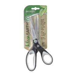 Westcott Ruler KleenEarth Soft-Handle Scissors, 8", Pointed, 30% Recycled, Black/Gray