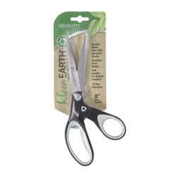 Westcott KleenEarth Bent Soft-Handle Scissors, 8", Pointed, Black/Gray