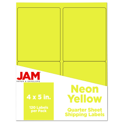 JAM Paper® Mailing Address Labels, Rectangle, 4" x 5", Neon Yellow, Pack Of 120