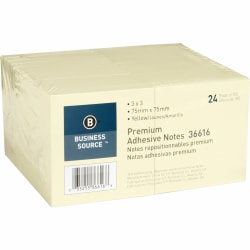 Business Source Yellow Repostionable Adhesive Notes - 3" Flag/Notex 3" Flag/Note - Square - Yellow - Repositionable, Solvent-free Adhesive - 24 / Pack