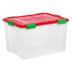 Iris Ultimate Weathertight Storage Box, 74 Qt, Clear/Red, Set Of 2 Boxes