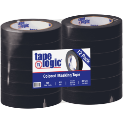 Tape Logic® Color Masking Tape, 3" Core, 1" x 180', Black, Case Of 12