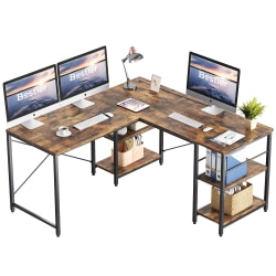 Bestier L-Shaped Corner Computer Desk With Storage Shelf, 3 Cable Holes, 60"W, Rustic Brown