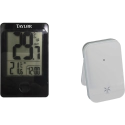 Taylor 1730 Indoor/Outdoor Digital Thermometer with Remote - Wireless, Clock - For Indoor, Outdoor, Home - Black