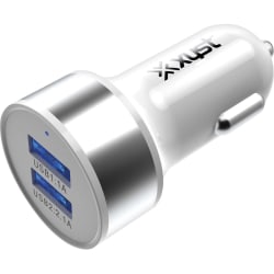 XYST 2.4 Amp Dual USB Car Charger (White)  12 V DC Input  5 V DC Output  2.40 A  White