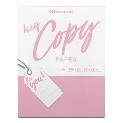 Office Depot® School Color Copy Paper, Pink, Letter (8.5" x 11"), 300 Sheets Per Pack, 20 Lb