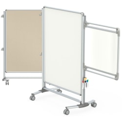 Ghent Nexus Mobile Partition 2-Sided Whiteboard/Fabric Bulletin Board, 57-3/8"H x 40-3/8"W x 21-3/8"D, White/Teal