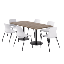 KFI Studios Proof Rectangle Pedestal Table With Imme Chairs, 31-3/4"H x 72"W x 36"D, Studio Teak Top/Black Base/White Chairs