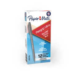 Paper Mate® FlexGrip Ultra™ Ballpoint Pens, Medium Point, 1.0 mm, 42% Recycled, Gray Barrel, Black Ink, Pack Of 12