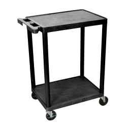 Luxor 2-Shelf Plastic Utility Cart, 33 1/2"H x 24"W x 18"D, Black