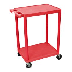 Luxor 2-Shelf Plastic Utility Cart, 33 1/2"H x 24"W x 18"D, Red