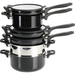 Kenmore Elite Grayson 9-Piece Aluminum Nonstick Stackable Cookware Set, Black