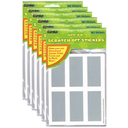 Eureka Rectangles Scratch Off Stickers, Assorted Colors, 180 Stickers Per Pack, Set Of 6 Packs