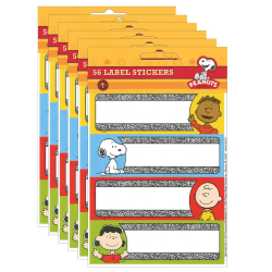 Eureka Label Stickers, Peanuts Composition, 56 Stickers Per Pack, Set Of 6 Packs