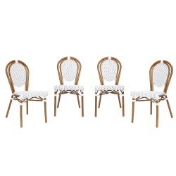 Flash Furniture 4 Pack Lourdes Indoor/Outdoor Commercial Thonet Bistro Stacking Chair, PE Rattan and Aluminum Frame, White & Gray/Natural Frame