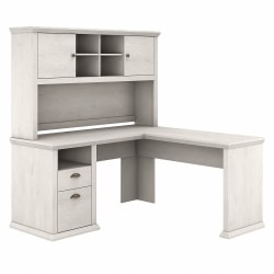 Bush Furniture Yorktown 60"W L-Shaped Desk With Hutch, Linen White Oak, Standard Delivery
