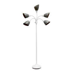Simple Designs 5-Light Adjustable Gooseneck Floor Lamp, 67"H, Gray Shade/White Base