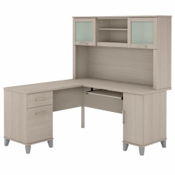 Bush Business Furniture Somerset 60"W L-Shaped Corner Desk With Hutch, Sand Oak, Standard Delivery
