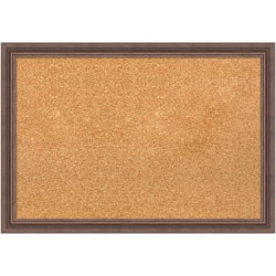 Amanti Art Rectangular Non-Magnetic Cork Bulletin Board, Natural, 26" x 18", Distressed Rustic Brown Wood Frame