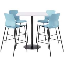 KFI Studios Proof Bistro Square Pedestal Table With Imme Bar Stools, Includes 4 Stools, 43-1/2"H x 36"W x 36"D, River Cherry Top/Black Base/Sky Blue Chairs