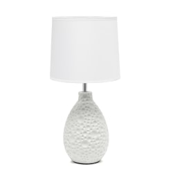 Creekwood Home Essentix Ceramic Textured Thumbprint Tear Drop-Shaped Table Lamp, 14-3/16, White Shade/White Base