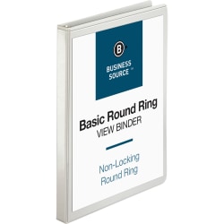 Business Source View 3-Ring Binder, 1/2" Round Rings, White