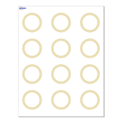 Avery® Print-To-The-Edge Cards With Sure Feed® Technology, S00-D19-PRMWC10, Round, 2", Matte White, Preprinted Multi-Lined Gold Border Design, Pack Of 120