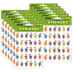 Eureka Theme Stickers, Pencil Smiley Faces, 120 Stickers Per Pack, Set Of 12 Packs