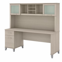 Bush® Furniture Somerset 72"W Office Desk With Hutch, Sand Oak, Standard Delivery
