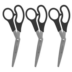Westcott® All-Purpose Value Stainless Steel Scissors, 8", Pointed, Black, Pack Of 3