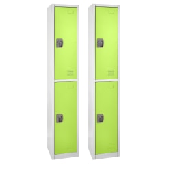 Alpine 2-Tier Steel Lockers, 72"H x 15"W x 15"D, Green, Set Of 2 Lockers