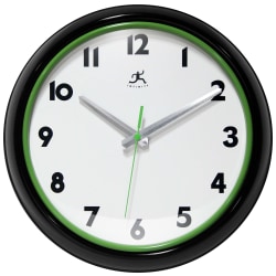 Infinity Instruments Lux Round Wall Clock, 12", Black/Green
