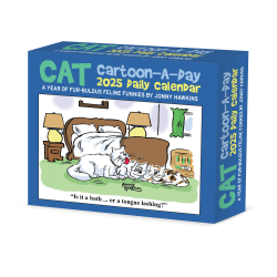 2025 Willow Creek Press Daily Desk Box Calendar, 5-1/2" x 6-1/4", Cat Cartoon-A-Day by Jonny Hawkins, January to December 2025, 40713