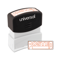 Universal® Pre-Inked Message Stamp, Posted, 1 11/16" x 9/16" Impression, Red
