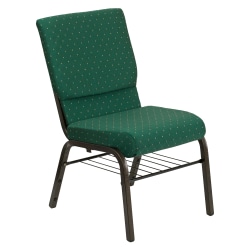 Flash Furniture HERCULES Series Church Accent Chair With Book Rack, Green Patterned Fabric/Goldvein Frame