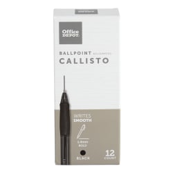 Office Depot® Brand Callisto Soft-Grip Retractable Ballpoint Pens, Bold Point, 1.4 mm, Clear Barrel, Black Ink, Pack Of 12