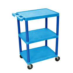 Luxor Plastic Utilty Cart, 3 Shelves, 32 1/2"H x 24"W x 18"D, Blue