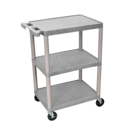 Luxor Plastic Utilty Cart, 3 Shelves, 32 1/2"H x 24"W x 18"D, Gray