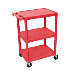 Luxor Plastic Utilty Cart, 3 Shelves, 32 1/2"H x 24"W x 18"D, Red