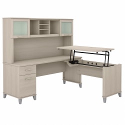 Bush® Furniture Somerset 72"W 3-Position Sit-to-Stand L-Shaped Desk With Hutch, Sand Oak, Standard Delivery