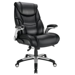 Realspace® Torval Big & Tall Bonded Leather High-Back Computer Office Chair, Black/Silver, BIFMA Compliant