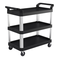 Suncast Commercial 3-Shelf Service Cart, 38"H x 20"W x 40"D, Black/Silver