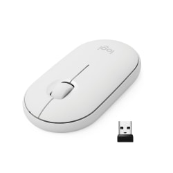 Logitech Pebble M350 Wireless Mouse with Bluetooth or 2.4 GHz Receiver, Silent, Slim Computer Mouse with Quiet Click - White