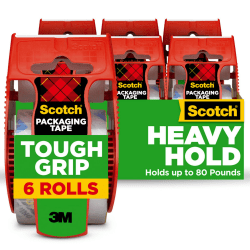 Scotch® Tough Grip Moving Packing Tape With Dispensers, 1-7/8" x 22.2 Yd., Clear, Pack Of 6 Rolls