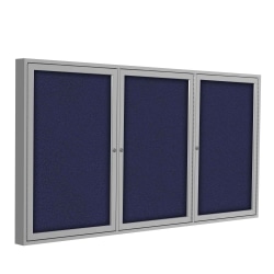 Ghent Traditional 3-Door Enclosed Fabric Bulletin Board, 48" x 72", Blue, Satin Aluminum Frame